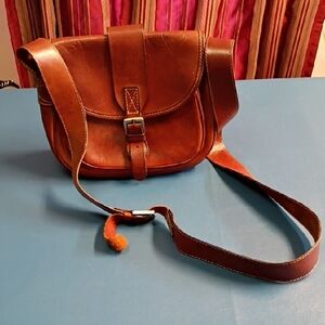 Taylor Tan Leather Bag Buckle And Snap Long Adjustable Strap